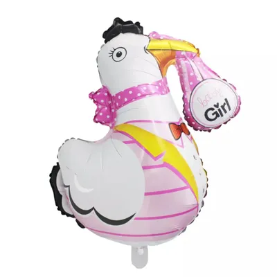 Image de Ballon de baudruche Baby Girl, cigogne, env. 84 x 78 cm