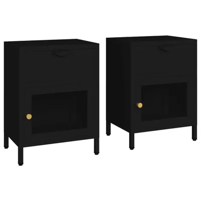 Produktbild von Nachttische 2 Stk. Schwarz 40x30x54,5 cm Stahl und Glas
