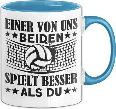 Produktbild von Volleyball Tasse Geschenk Spruch Für Eishockey-Spieler Einer Von Uns Beiden Spielt Besser Als Du Becher (Blau)