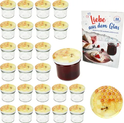 Produktbild von 25er Set Sturzglas 125ml Einmachglas TO66 Honig Deckel DiamantZucker-Rezept