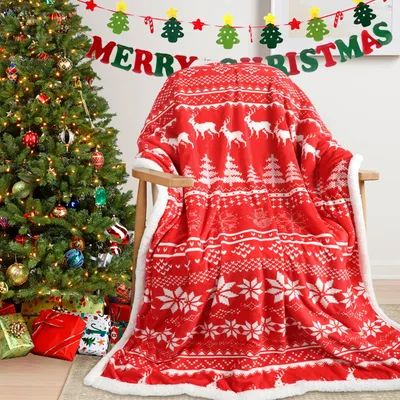 Zdjęcie produktu dla Omgoods - Dwustronny koc świąteczny z polaru, 150x200 cm - wyjątkowo miękki i przytulny