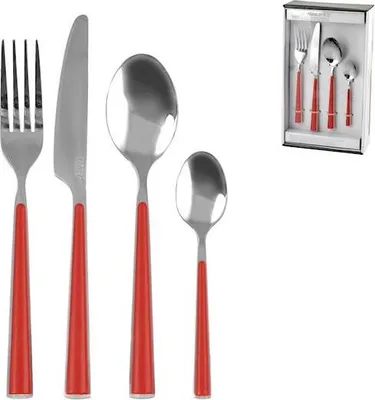 Obrázek produktu pro Sada 24 příborů z nerezové oceli s červenou rukojetí
