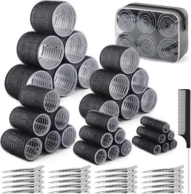 Obrázok produktu pre Natáčky na vlasy 60 kusov, 5 veľkostí (60/48/36/25/15mm), vrátane 28 klipsov, na kučery, čierne