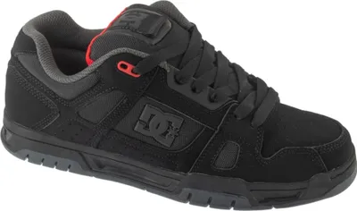 A single black DC Shoes Stag sneaker shown from a side-diagonal angle.