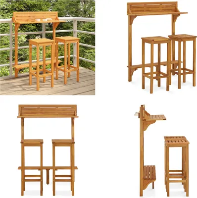 Image de vidaXL 3 pcs. Set de bar de balcon en bois massif d'acacia - Set de bar de balcon - Set de bar de balcon - Set de bar d'extérieur - Set de bar d'extérieur
