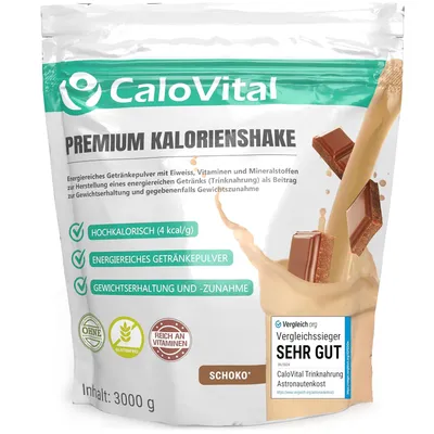 Produktbild von Trinknahrung hochkalorisch für Gewichtszunahme | Kohlenhydrate als Kalorien Shake von CaloVital | Hochdosiert & viele Vitamine Schokolade 3Kg, Pulver