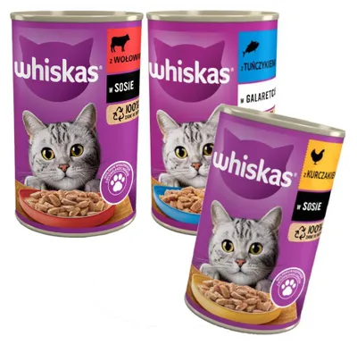 Produktbild von WHISKAS Adult 3 Geschmacksrichtungen 12x400g Rind Thunfisch Huhn Nassfutter für erwachsene Katzen