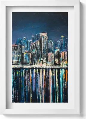 Produktbild von Land der Blumen - Fantasie einer Stadt am Meer– Wandbild mit Rahmen – Gerahmtes Bild  – Wanddekoration – 20x30 cm – Weiß