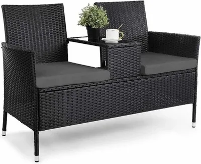 Zdjęcie produktu dla Zestaw mebli ogrodowych – wygodne siedzisko dla dwojga – nowoczesny design z szklanym blatem – odporny na warunki atmosferyczne