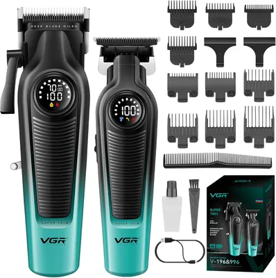 Produktbild von Haarschneidemaschine Set Profi,Friseur Set mit Keramisch Titanbeschichteter Klinge, Harrschneidermaschine Herren Profi mit LED Display,10Führungskämme