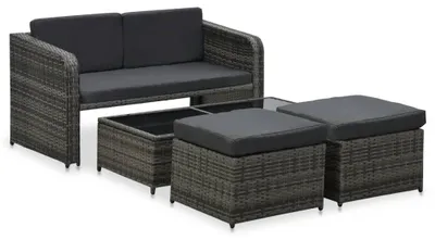 Produktbild von vidaXL 4-tlg. Garten-Lounge-Set mit Auflagen Poly Rattan Anthrazit