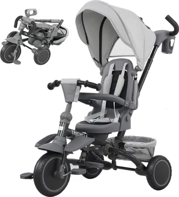 Produktbild von 6-in-1-Dreirad für Kleinkinder, verstellbarer Sitz, faltbar, grau