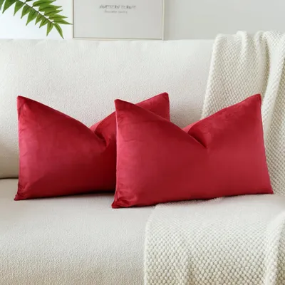 Zdjęcie produktu dla Zestaw 2 poszewek na poduszki z aksamitu, 30x50 cm, kolor czerwony