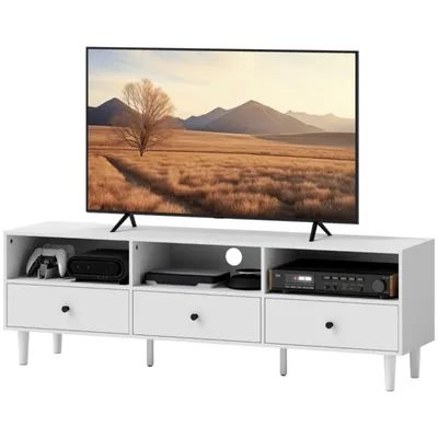 Produktbild von Lowboard TV-Schrank mit Schubladen 3 offenen Fächern TV-Board mit Kabelmanagement für Fernseher bis zu 75 Zoll Fernsehtisch für Wohnzimmer 140x34x45cm