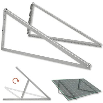 Produktbild von Halterung Solarmodul Edelstahl K320 geschliffen außen – 2,5 mm stark – verstellbar 0-45° – PV Halter Balkon Wand Flachdach – für Solarmodule bis 2 m²