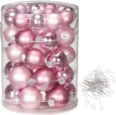 Produktbild von Weihnachtskugeln 44 Stk 4,5,6cm Pink Blush + Aufhänger