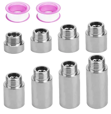 Image de Lot de 8 rallonges pour robinet en acier inoxydable, filetage 1/2 pouce