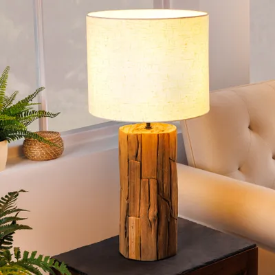 Produktbild von Natürliche Tischlampe ROOTS 75cm Treibholz beige Leinenschirm handmade