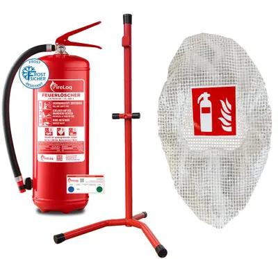Produktbild von FireLoq® 6kg Pulver Feuerlöscher mit Ständer und Gitterschutzhaube