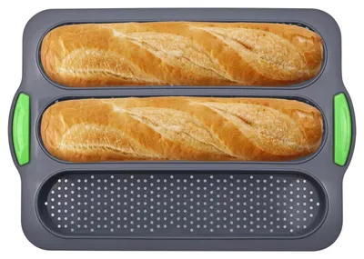 Productafbeelding van Baguette-bakvorm van siliconen met golfpatroon, antiaanbaklaag, afmetingen 34x23x2,5 cm