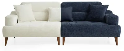Image de Canapé d'angle blanc et bleu 3 places design en tissu