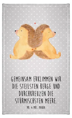 Produktbild von Mr. & Mrs. Panda Handtuch Igel händchenhaltend - Grau Pastell - Geschenk, Liebe, Liebesbeweis, Kleines, Mini-Handtuch, Love, Frotteehandtuch, Klein, Verknallt, Freundin