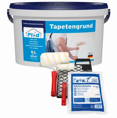 Produktbild von Plid Tapetengrund Set 5l, Weiß matt Grundierung Haftgrund Tapeziergrund Tapetengrund - Anstreichset