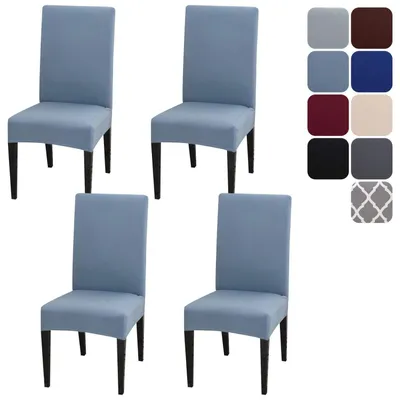 Produktbild von Stuhlhussen 4er Set Stretch hellblau abnehmbar waschbar für Esszimmerstühle