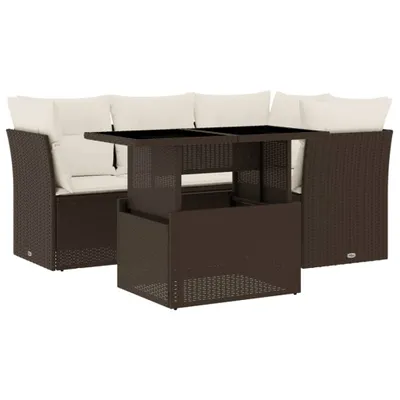 Immagine prodotto di vidaXL Set di divani da giardino 5 pezzi con cuscini in polirattan marrone