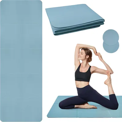 Imagen del producto de Esterilla de yoga TPE, 183 x 61 cm, 5 mm de grosor, antideslizante, con 2 protectores para las rodillas, ideal para Pilates