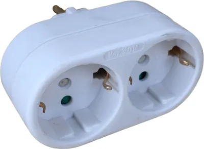 Produktbild von Mehrfachstecker 2 fach Stecker Doppelstecker Steckdose Benson Plug Duo Adapter + RA - Weiß - Vertikal