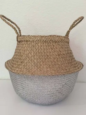 Produktbild von Seegras-Korb Flecht-Korb Einkaufs-Korb Einkaufs-Tasche Aufbewahrung 'New Design', Farbe:silber-natur