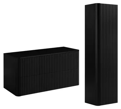 Obrázek produktu pro Sada nábytku do koupelny, skříňka 100 s deskou a vysoká skříň, černá, rozměry 100,80 x 48,4 x 44,2 cm