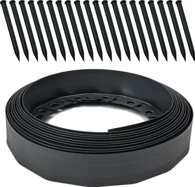 Image de Bordure de parterre Garronda en plastique avec ancrages de fixation, 10 m x 6 cm, avec 20 clous de fixation