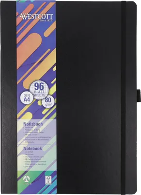Produktbild von Westcott Notizbuch DIN A4 kariert | 192 Seiten im edlen Hardcover-Einband | 80 g/m² nachhaltigesMix Papier | mit Innentasche, Lesezeichen, Gummizug und Stifthalter | E-744829 00