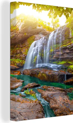 Obrázek produktu pro OneMillionCanvasses® - Obraz na plátně - Příroda - Vodopád - Rostliny - Stromy - Slunce, nástěnná malba, nástěnné dekorace obrazy obývací pokoj, 80x120cm