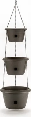 Image de Suspension à fleurs, pot triple, pot à herbes aromatiques à arrosage automatique, gris, avec système d'arrosage automatique et trop-plein, Siesta