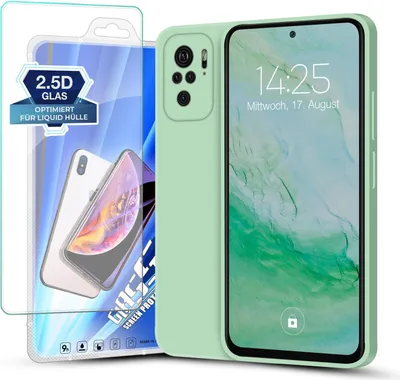 Produktbild von Hülle für Xiaomi Redmi Note 10 mit 9H Displayglas Displayschutz Plus Case Cover Bumper Silikon Softgrip Schutzhülle Farbe: Türkis