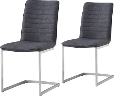 Produktbild von Esszimmerstühle Freischwinger 2er Set grau Schwingstühle mit gerader Rückennaht Edelstahlgestell