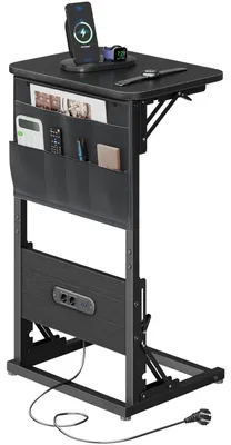 Zdjęcie produktu dla Stół do laptopa w kształcie litery C - składany stolik pomocniczy - gniazdka elektryczne - torba do przechowywania - metalowa rama - kolor czarny
