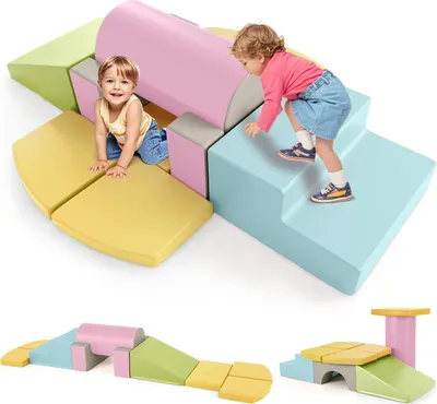 Immagine prodotto di COSTWAY 10 PZ. Blocchi da costruzione in schiuma, blocchi da costruzione morbidi per arrampicarsi e scivolare, blocchi da costruzione giganti, blocchi da costruzione grandi, blocchi da arrampicata per bambini da 1+, Macaron