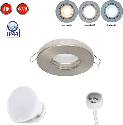 Obrázok produktu pre LED Line IP44 stropné svietidlo zapustený rám vodotesné zapustené bodové svietidlo bodové okrúhle saténový hliník s päticou GU10 5W žiarovka teplá biela
