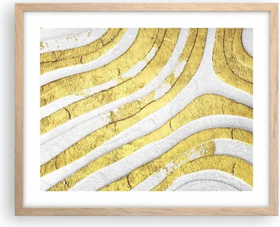 Produktbild von Gerahmtes Poster - Rahmen in heller Eiche - Abstraktion Gold Weiß - 50x40 cm - Wand Bild - Wanddeko - Wandbilder - Kunstposter - Wandposter - Bilderrahmen - Bilder - Kunstdruck - P2NAA50x40-4511