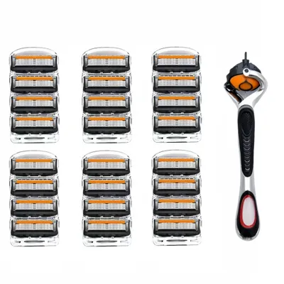 Produktbild von 5-lagiges manuelles Einwegrasierer-Set, Griff aus Edelstahl,Mit Rasierbox Waschbare für die Bart- und Schnurrbartpflege, 24er-Pack Rasierklingen