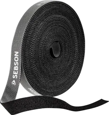 Produktbild von Kabelbinder wiederverwendbar schwarz Klett Band 15m Rolle 12mm breit SEBSON