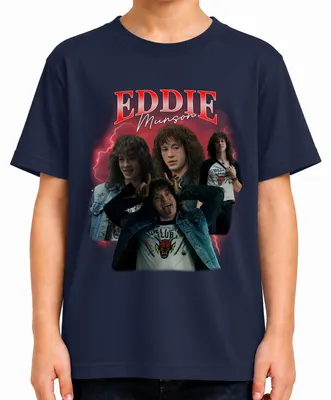 Produktbild von Eddie Munson Hellfire Club Stranger Metal Geschenk Vintage Serie Kinder T-Shirt, Navy, 116