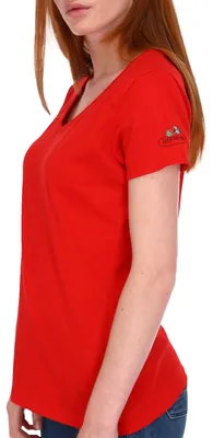 Produktbild von Fruit of the Loom Damen T-Shirt mit V-Ausschnitt mit Vintage-Logo Farbe: rot Größe: S