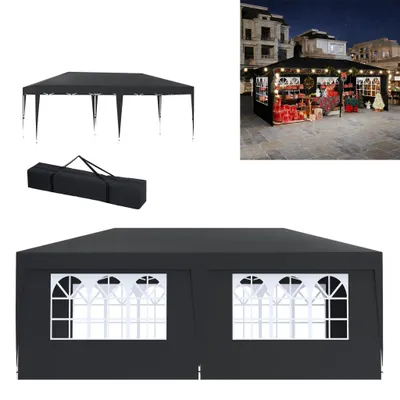 Image de Tente pliante XMTECH 3 x 6 m, imperméable, protection UV, hauteur réglable, tente de réception pliante, tente de jardin, tente d'extérieur avec sac de transport, anthracite