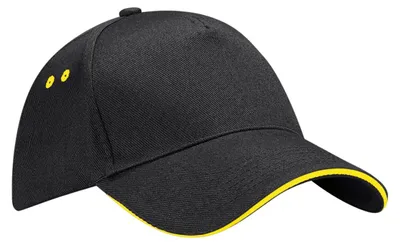 Produktbild von Beechfield - Baseball-Mütze Sandwichschirm PC7033 (Einheitsgröße) (Schwarz/Gelb)