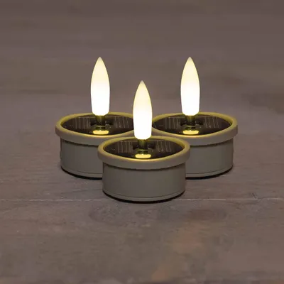 Produktbild von Anna's Collection Solar Teelichte sand creme LED 3er Set 3D-Flamme 3,7x4,5cm uv-beständig outdoor